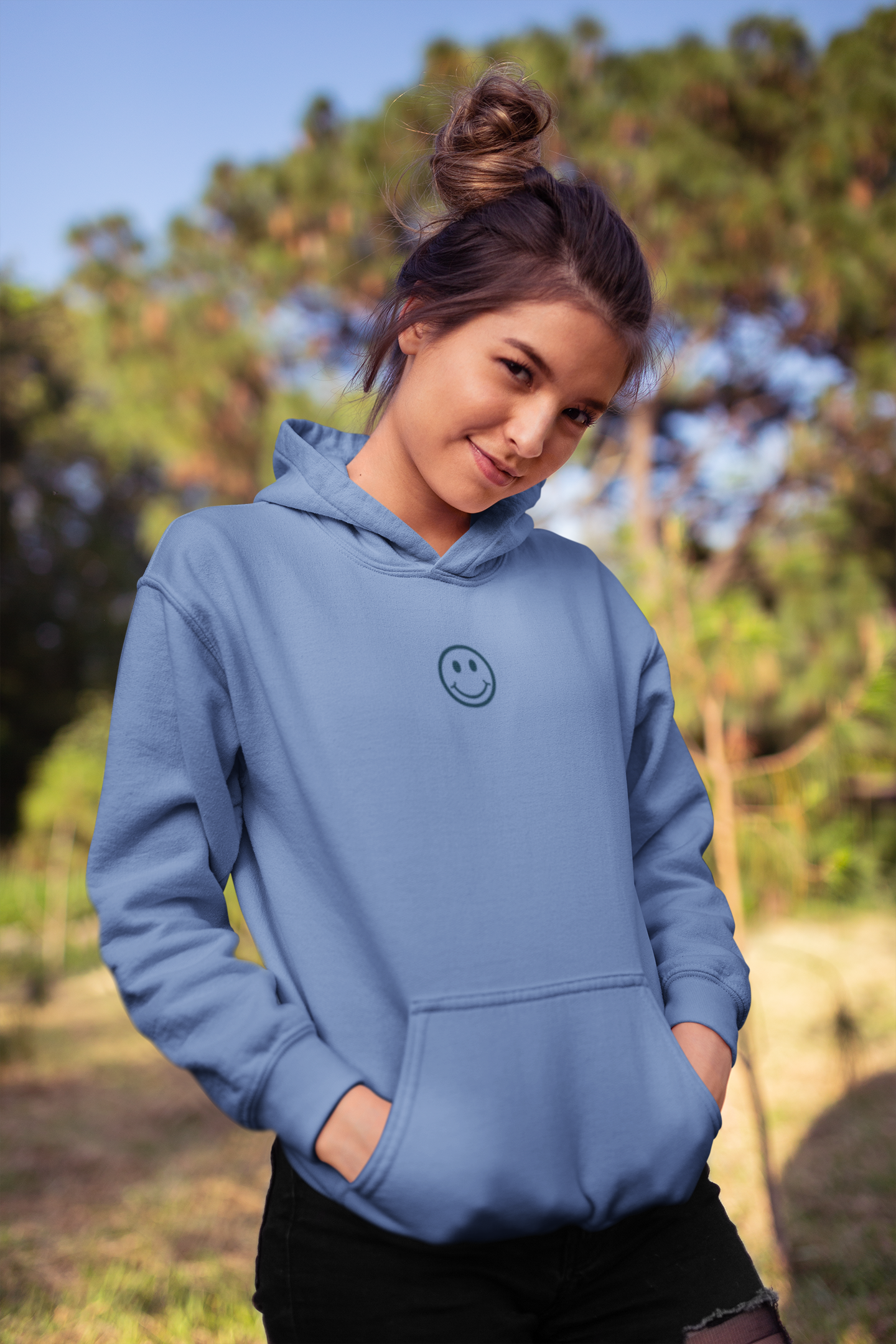 Smiley Face Embroidered Hoodie