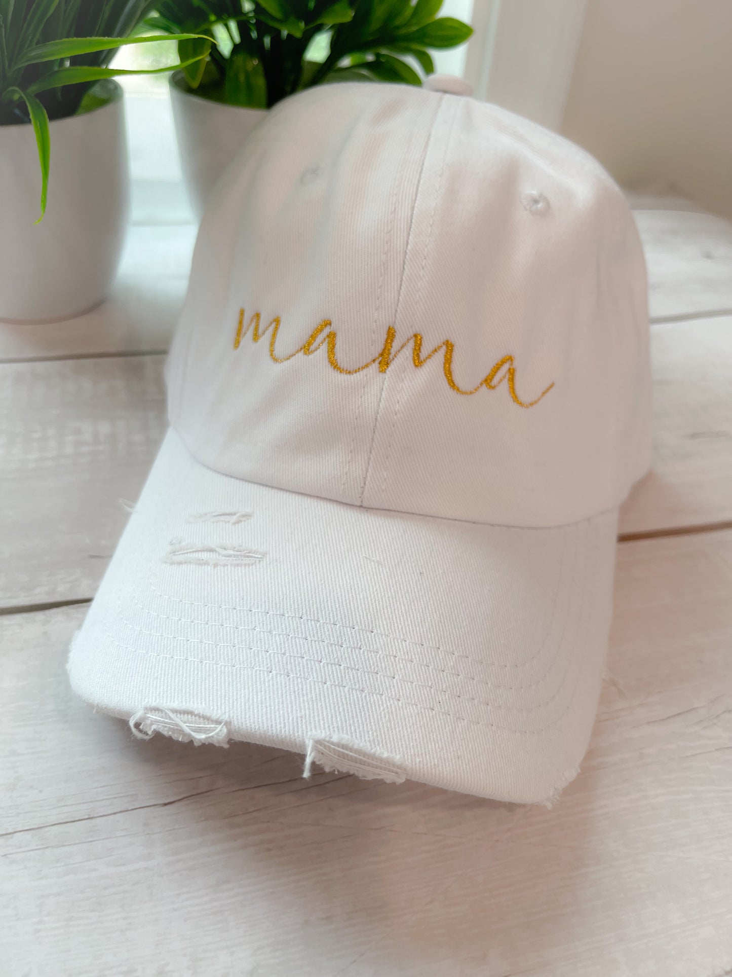 Mama Embroidered Distressed Satin Lined Cap