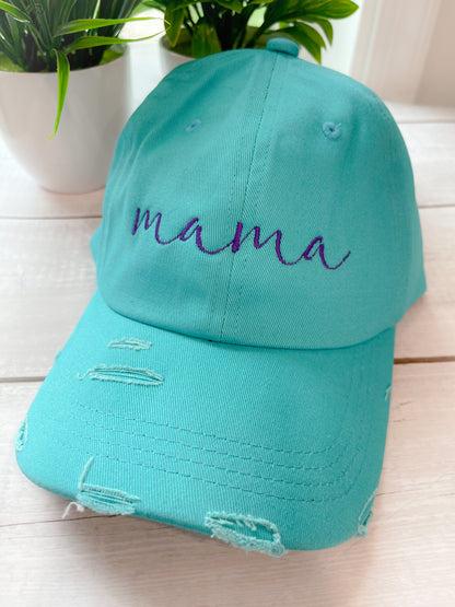 Mama Embroidered Distressed Satin Lined Cap