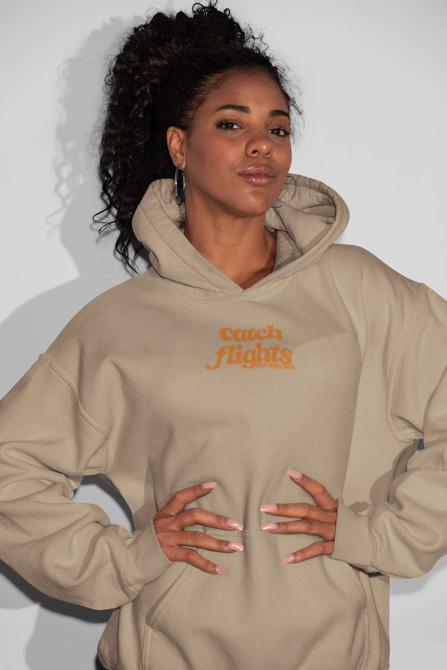 Catch Flights Not Feelings Embroidered Hoodie